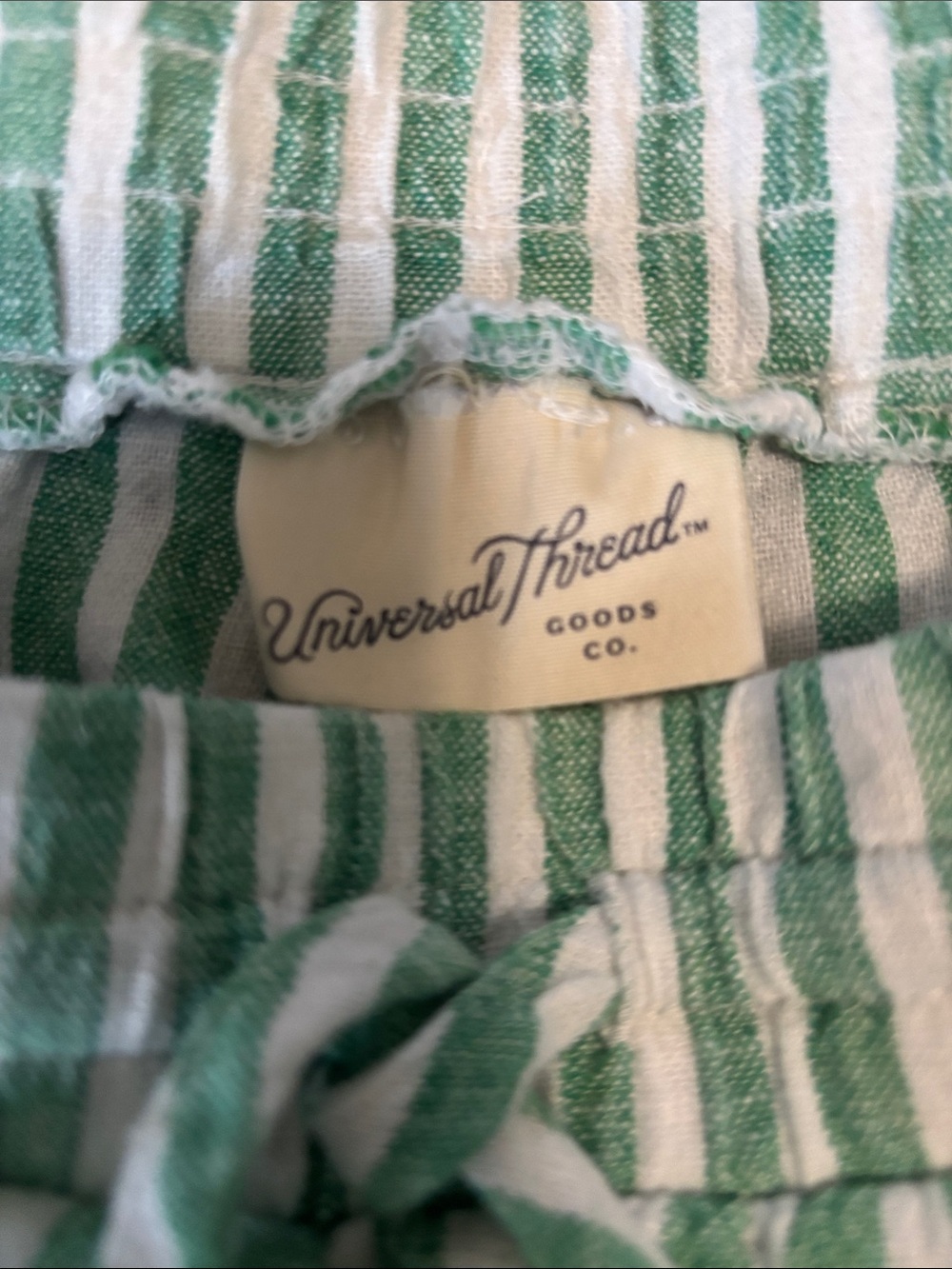 Universal Thread Green and White Striped Drawstring Linen blend Shorts. - Picture 2 of 12